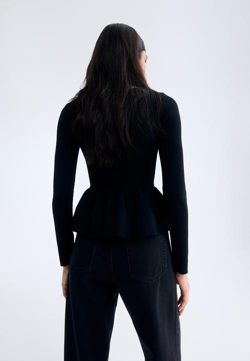 H&M - Knitted peplum top - black