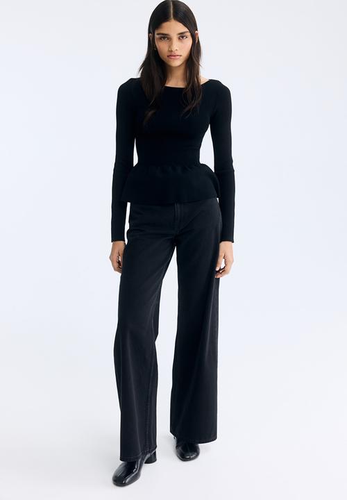 H&M - Knitted peplum top - black