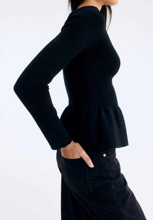 H&M - Knitted peplum top - black