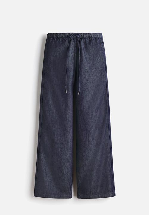 H&M - Denim drawstring trousers - dark denim blue