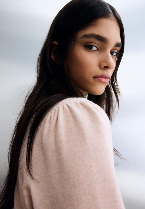 H&M - Puff-sleeved jumper - light coral pink