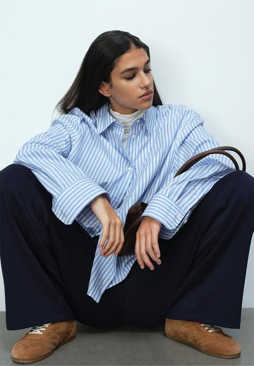 H&M - Oversized poplin shirt - blue/striped