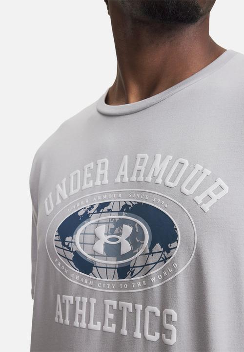 Under Armour - UA M 60/40S ARMOR GLOBE SS - Mod Gray Medium Heather / White