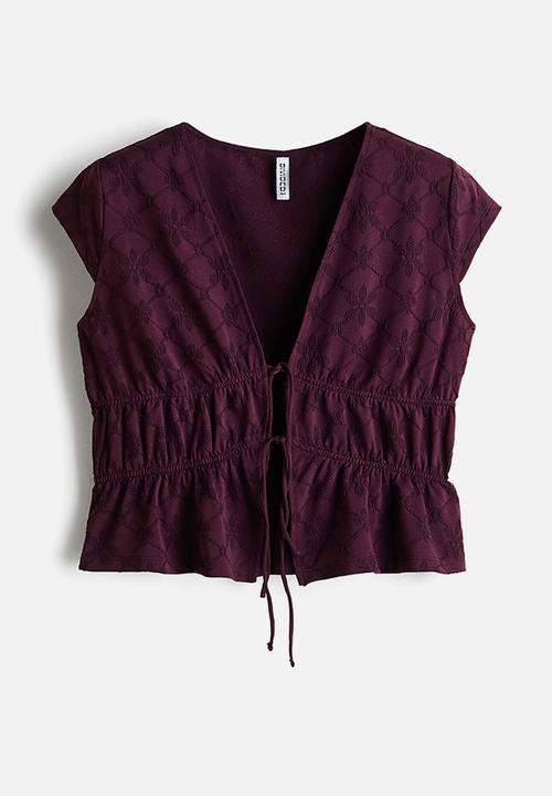 H&M - Tie-front top - plum red