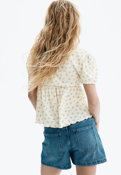 H&M - Crinkled jersey top - cream/floral