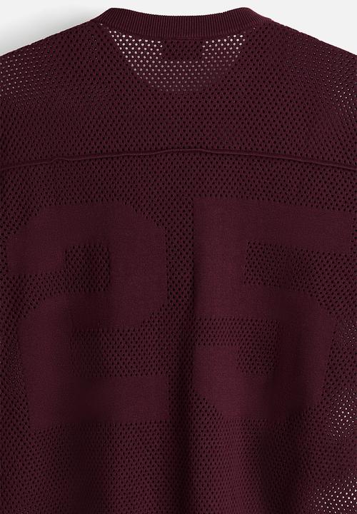 H&M - Relaxed fit boxy mesh t-shirt - burgundy