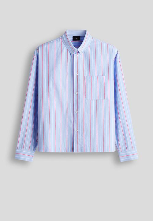 H&M - Relaxed fit cotton shirt - light blue/striped