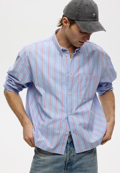 H&M - Relaxed fit cotton shirt - light blue/striped