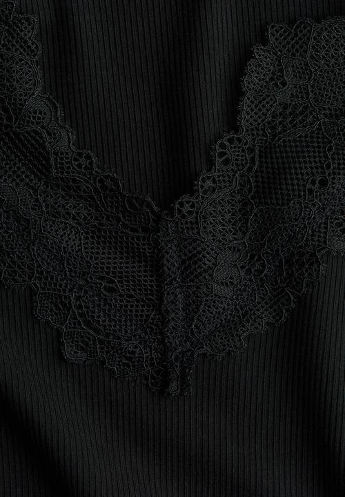H&M - Lace-trimmed rib-knit top - black