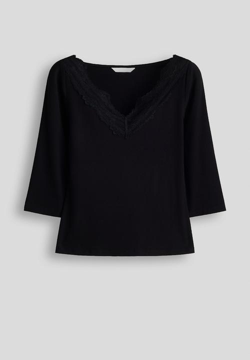 H&M - Lace-trimmed rib-knit top - black