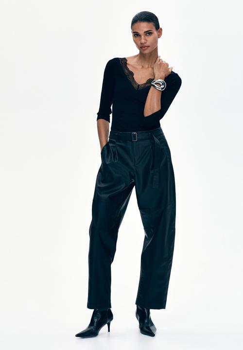 H&M - Lace-trimmed rib-knit top - black