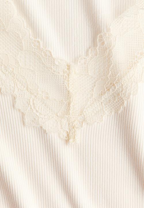 H&M - Lace-trimmed rib-knit top - cream