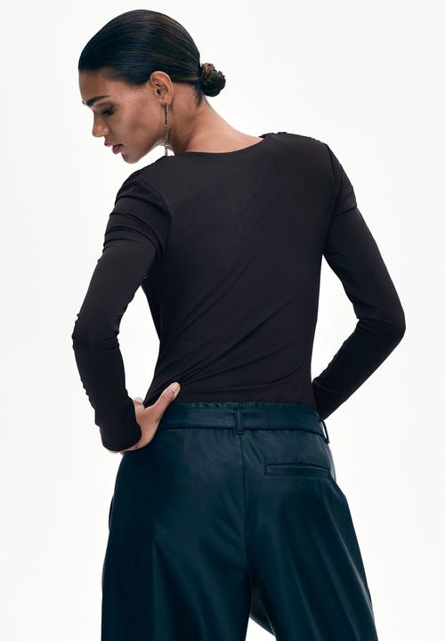 H&M - Cowl-neck shoulder-pad body - dark brown