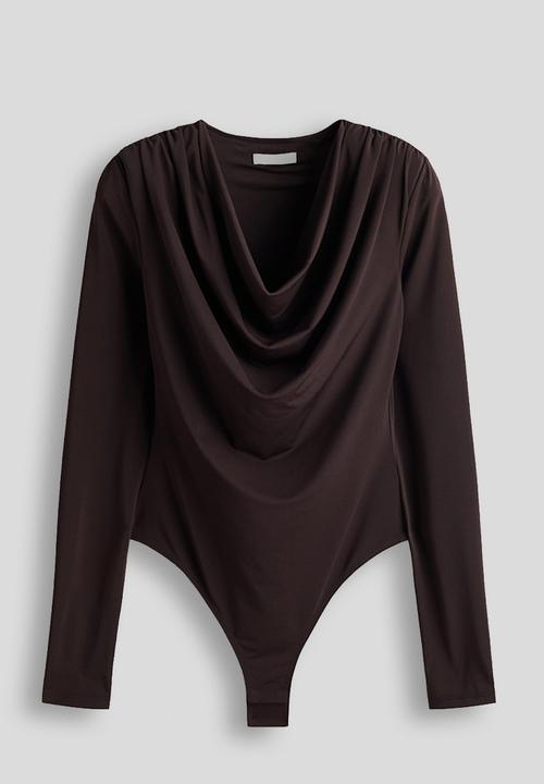 H&M - Cowl-neck shoulder-pad body - dark brown