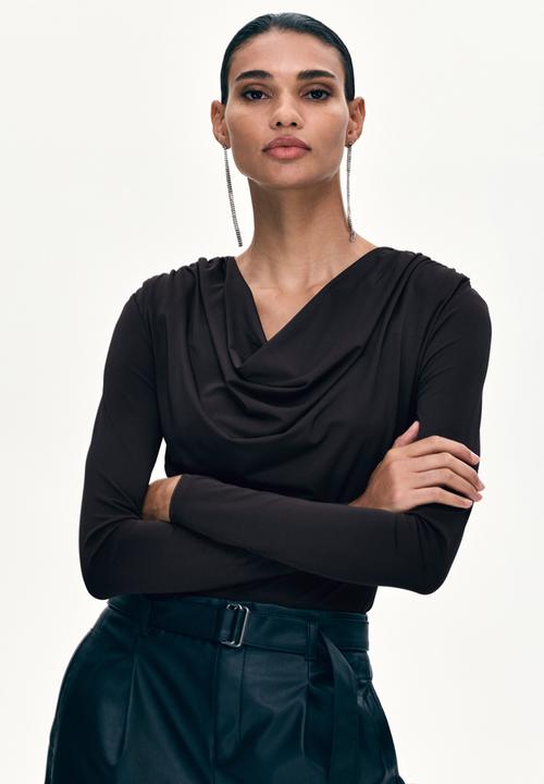 H&M - Cowl-neck shoulder-pad body - dark brown