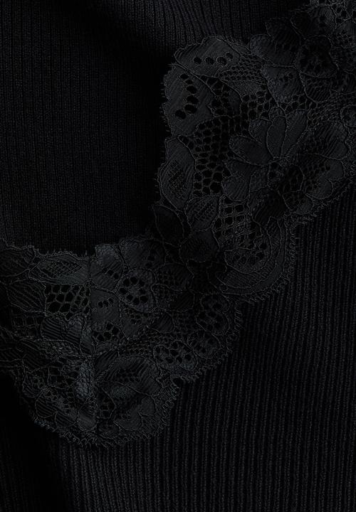 H&M - Lace-trimmed rib-knit top - black
