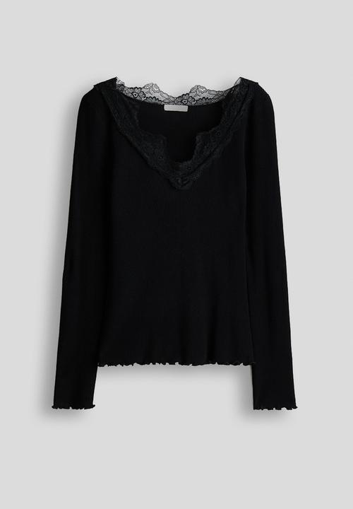 H&M - Lace-trimmed rib-knit top - black
