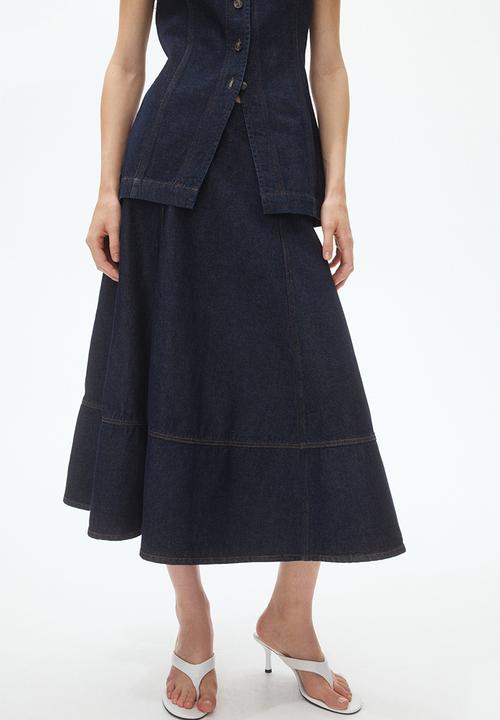 H&M - A-line denim midi skirt - dark denim blue