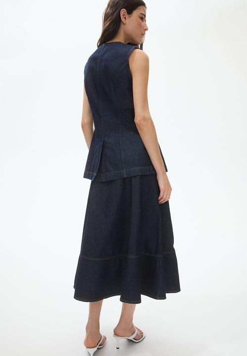 H&M - A-line denim midi skirt - dark denim blue