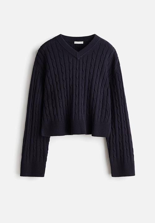 H&M - Cable-knit v-neck jumper - navy blue
