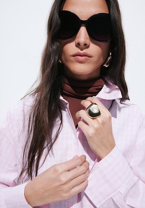 H&M - Cotton poplin shirt - light pink/checked