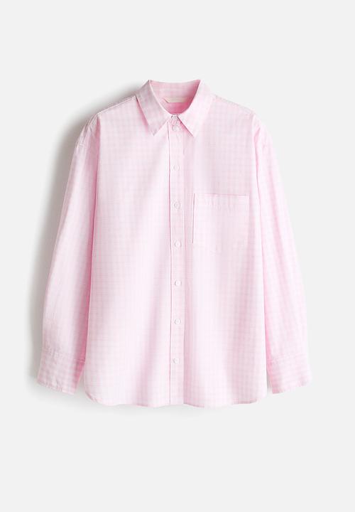 H&M - Cotton poplin shirt - light pink/checked