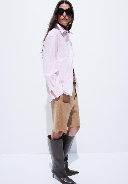 H&M - Cotton poplin shirt - light pink/checked