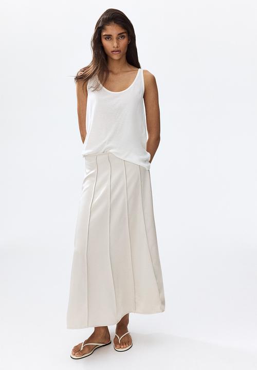 H&M - Flared satin skirt - light beige