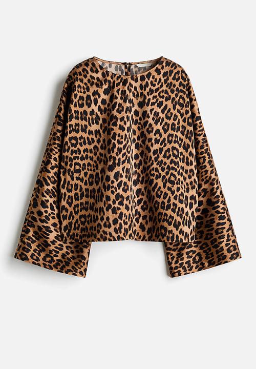 H&M - Loose-fit blouse - dark beige/leopard print
