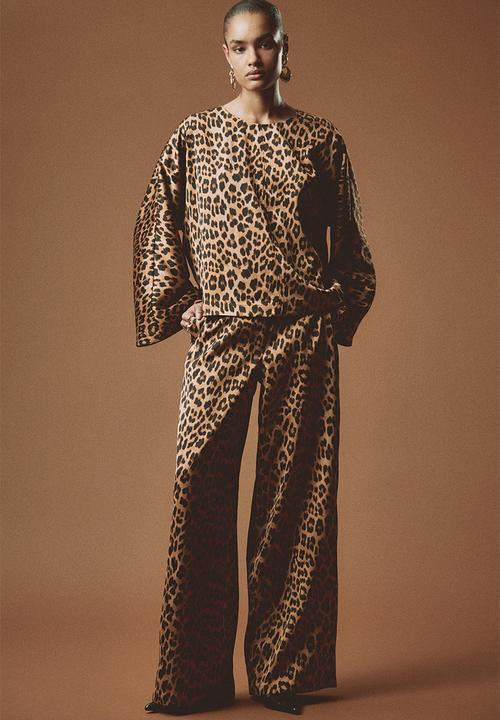 H&M - Loose-fit blouse - dark beige/leopard print