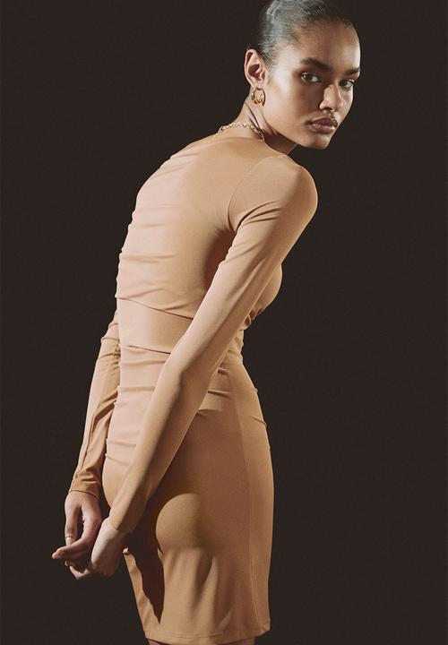 H&M - Draped one-shoulder dress - dark beige
