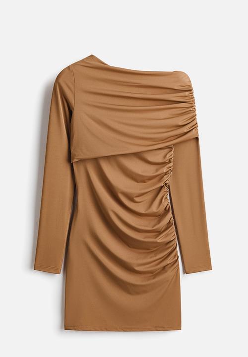 H&M - Draped one-shoulder dress - dark beige