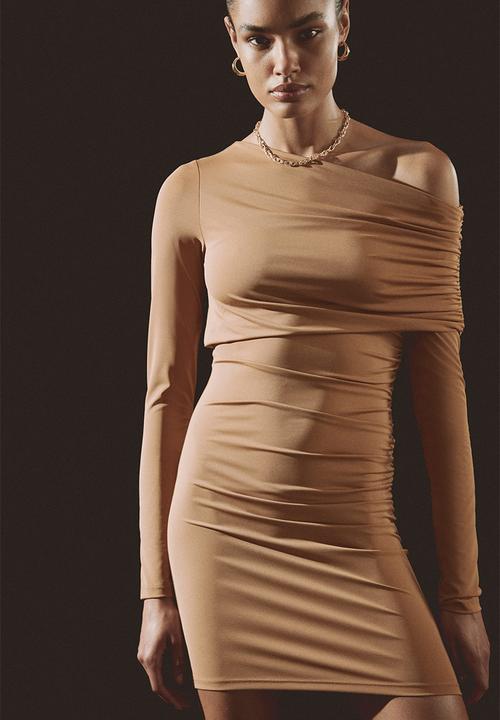 H&M - Draped one-shoulder dress - dark beige
