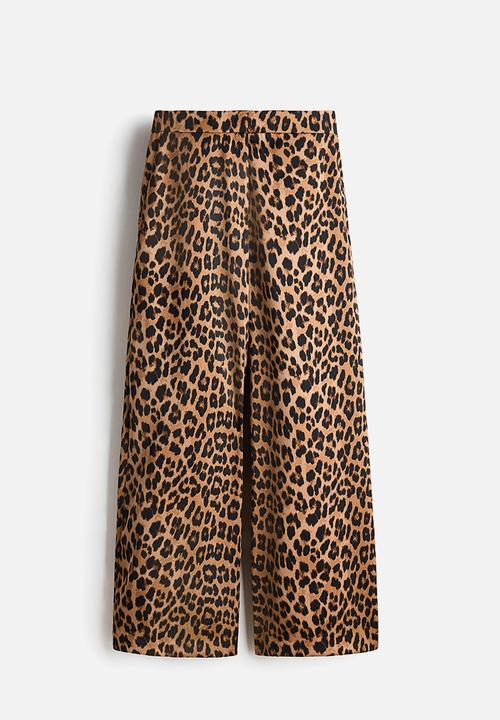 H&M - Wide tailored trousers - dark beige/leopard print