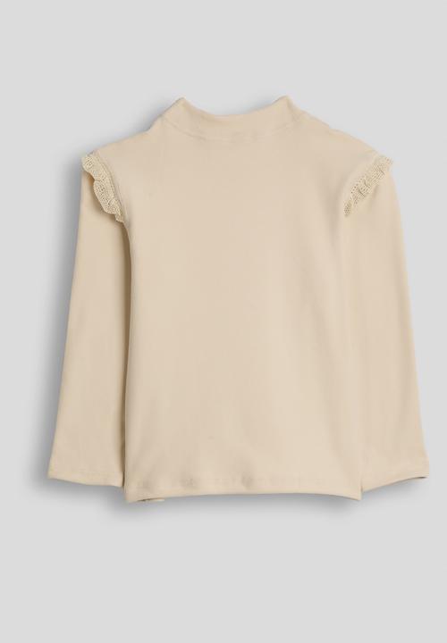 Pop Candy - Crochet ruffle top with embroidered bow - beige