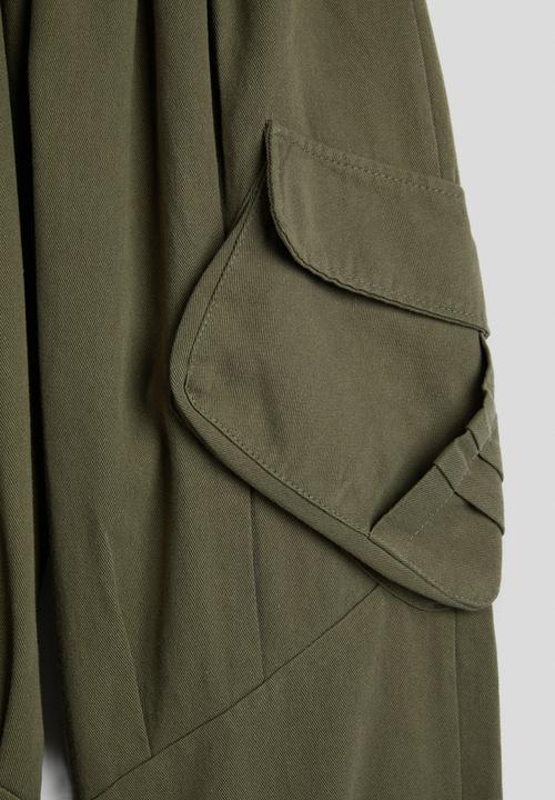 Pop Candy - Drawstring hem cargo pants with large side pockets - moss green