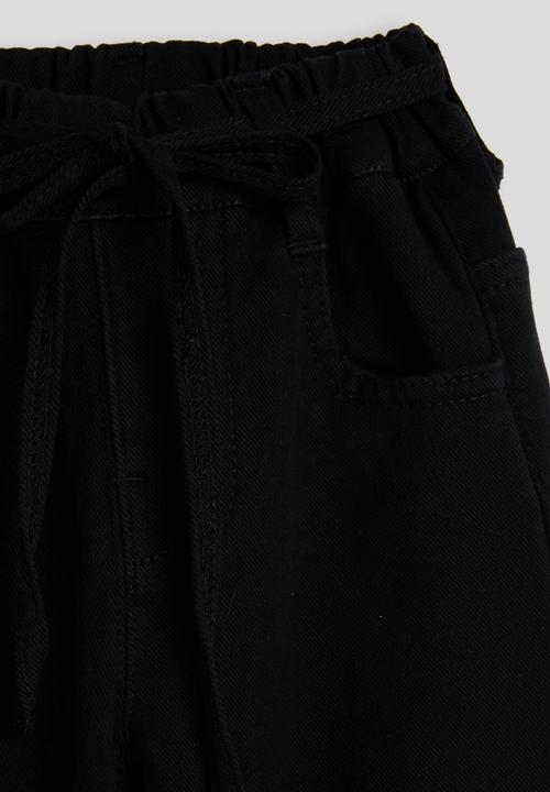 Pop Candy - Wide leg denim jeans with fabric tie belt - black