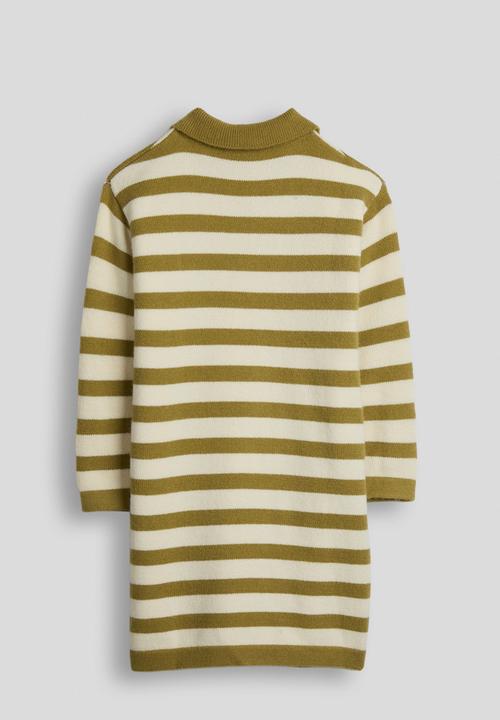Pop Candy - Knit polo shirt-style dress - moss green stripe