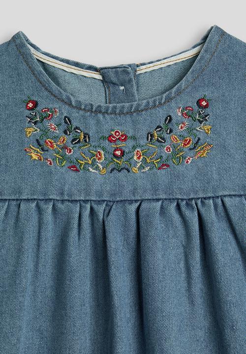 Pop Candy - Denim embroidered floral motif dress - blue