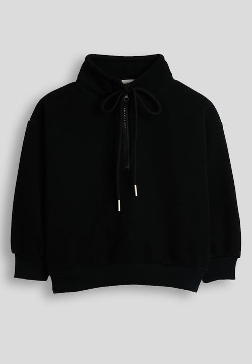 High neck zip-up sweatshirt - black