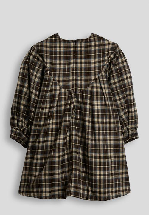 Pop Candy - Check print bib yoke dress - dark brown