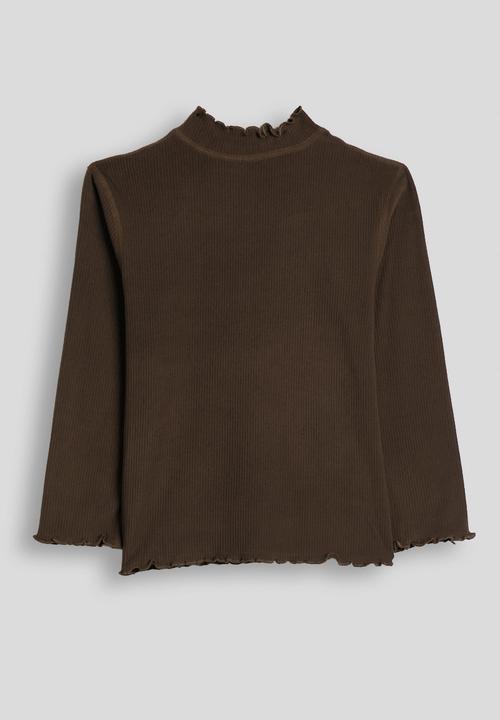 Pop Candy - Ribbed daisy applique long sleeved top - dark chocolate