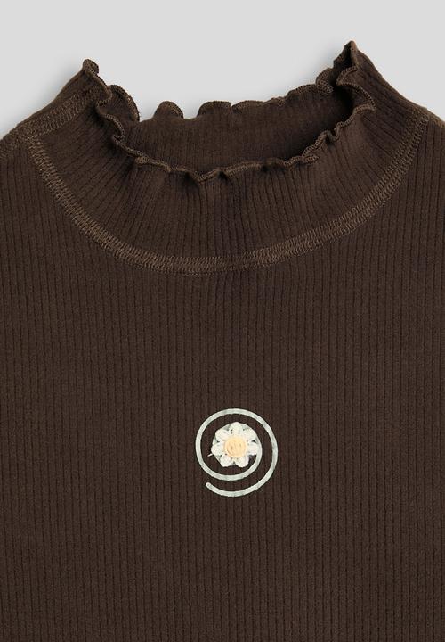 Pop Candy - Ribbed daisy applique long sleeved top - dark chocolate
