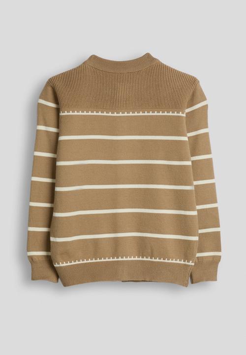 Pop Candy - Ribbed shoulder yoke cardigan - brown/stripes