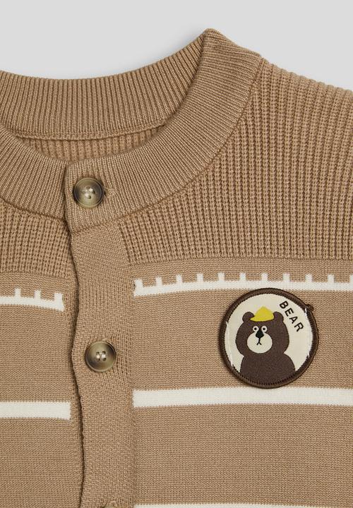 Pop Candy - Ribbed shoulder yoke cardigan - brown/stripes