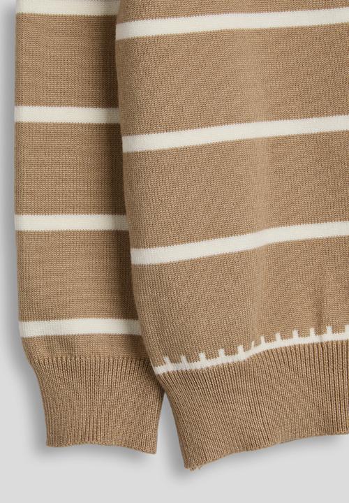 Pop Candy - Ribbed shoulder yoke cardigan - brown/stripes