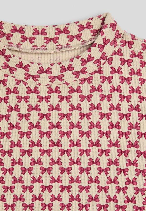 Pop Candy - Ribbed long sleeved tee - dark pink bow aop/beige