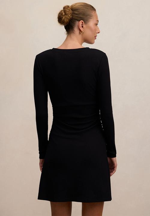 Forever New - Ash long sleeve ribbed mini dress in black