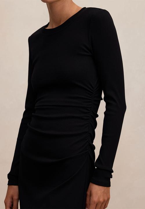 Forever New - Ash long sleeve ribbed mini dress in black