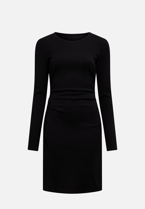 Forever New - Ash long sleeve ribbed mini dress in black